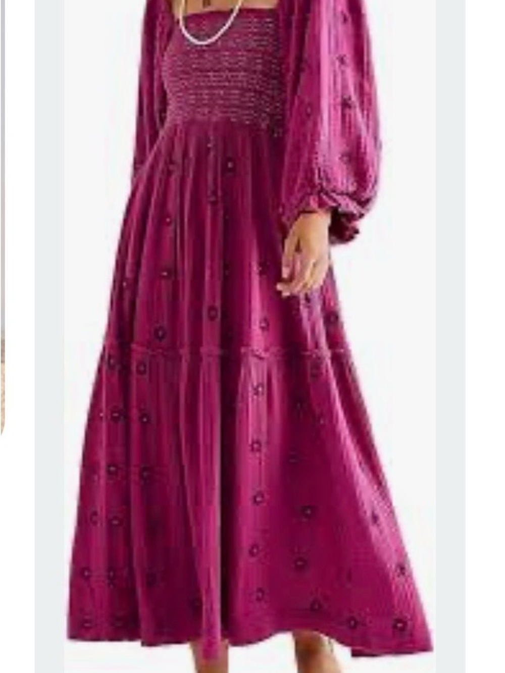 Free People-Style Pink Embroidered Smocked Maxi Dress Cottagecore Boho Festival